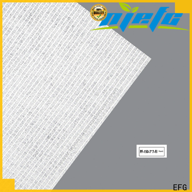 EFG polyester mat supply for application of carpet frame