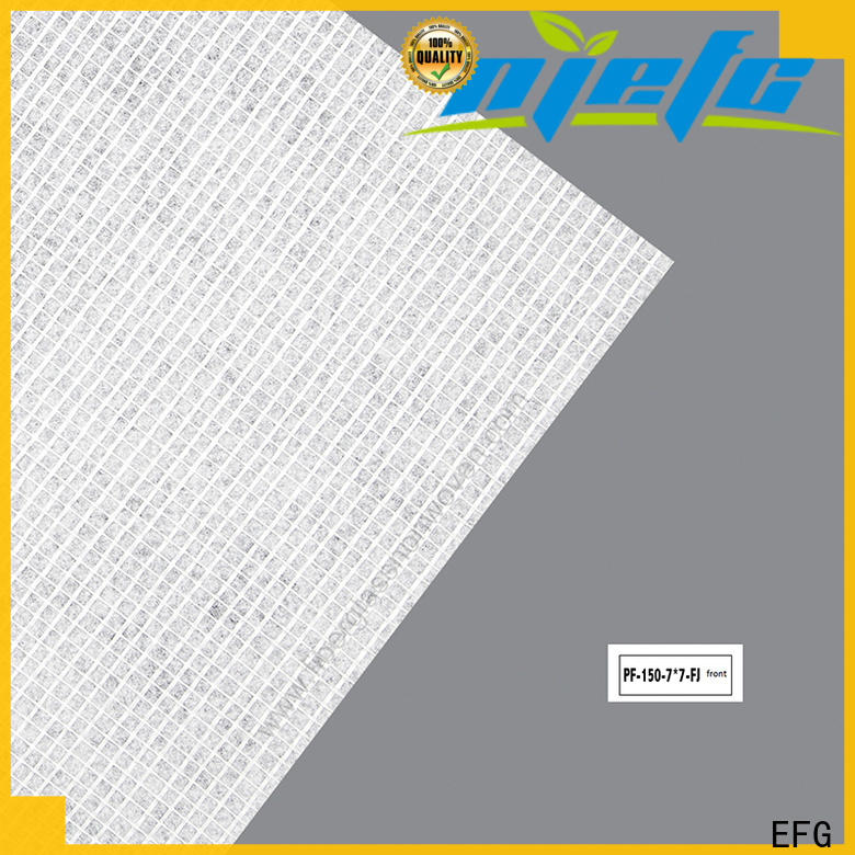 EFG polyester mat supply for application of carpet frame