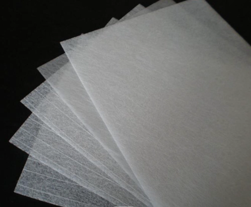 Nonwoven process wet laid fiberglass tissue for carpet tile